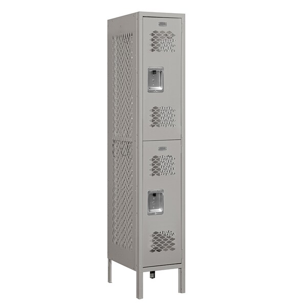 2 Tier Vented Locker, 12"Wx66"Hx18"D, 2 Door, Gray, Unassembled
